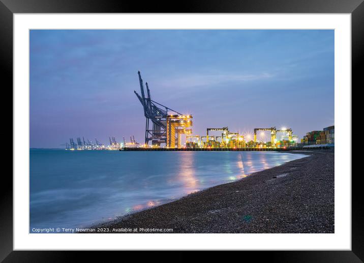 The Golden Sunrise at Felixstowe Docks Framed Mounted Print by Terry Newman