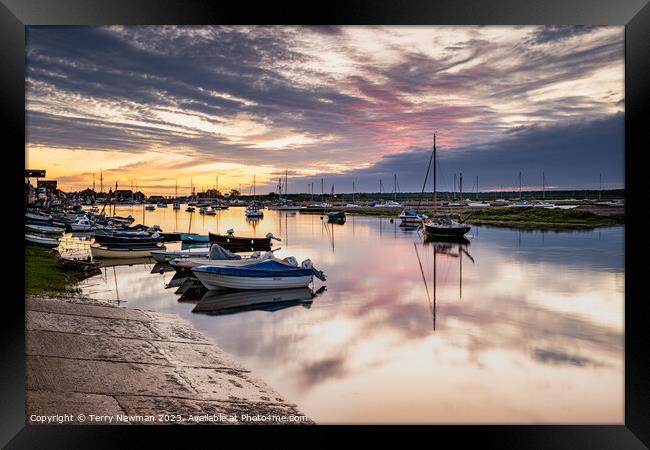 Tranquil Harbour Boat Mooring Framed Print by Terry Newman