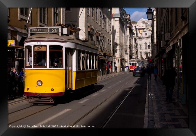 Yellow Tram, Baixa, Lisbon, Portugal, 2012 Framed Print by Jonathan Mitchell