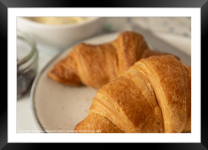 French Breakfast with two fresh Croissants Framed Mounted Print by Pamela Reynolds