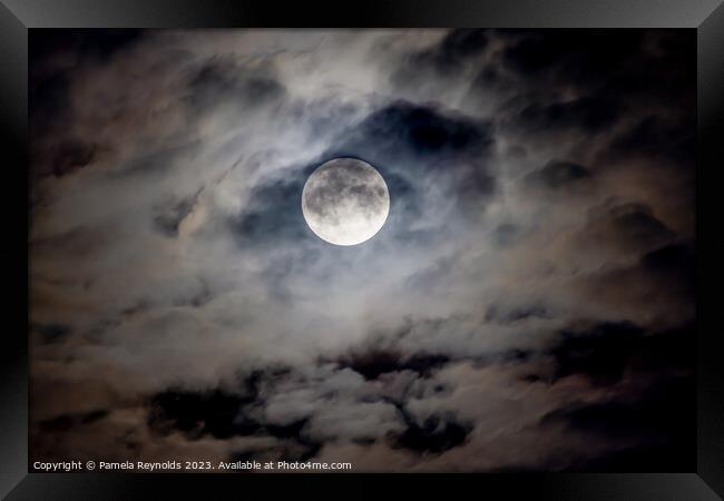 Night Time  Cloudscape with Blue Moon Framed Print by Pamela Reynolds
