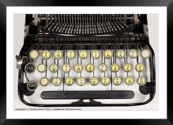 The original wireless keyboard on an old typewriter, and no battery to boot Framed Mounted Print by Gordon Dixon