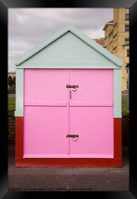 Pink painted door of a beach hut on the esplanade, Brighton and Hove Framed Print by Gordon Dixon