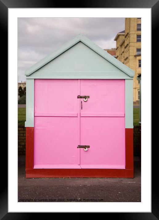Pink painted door of a beach hut on the esplanade, Brighton and Hove Framed Mounted Print by Gordon Dixon