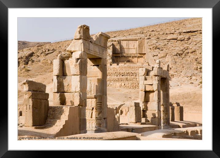 Ruins of the Kings Palace and the tomb of Artaxerxes II at Persepolis, Iran Framed Mounted Print by Gordon Dixon