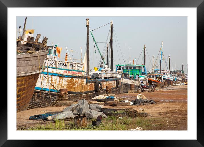 Cargo ships lined up along the quay - Mangalore, India Framed Mounted Print by Gordon Dixon