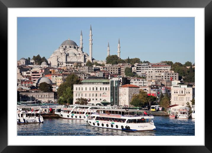 Magnificent Suleymaniye Mosque towers over the Eminonu waterfront - Istanbul Framed Mounted Print by Gordon Dixon
