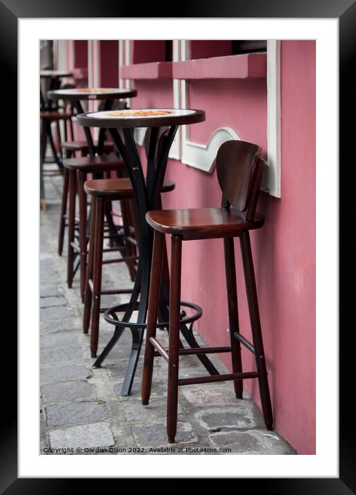 Seating outside a pink walled café' - Curitiba, Brazil Framed Mounted Print by Gordon Dixon