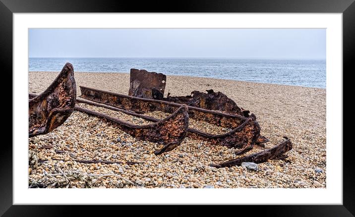 Rusting hull on Chesil beach - Dorset Framed Mounted Print by Gordon Dixon
