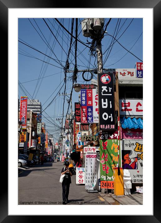 Colours and chaos of a Seoul backstreet Framed Mounted Print by Gordon Dixon
