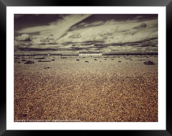 Shingle Street Suffolk,Beach & Cottages Framed Mounted Print by Nick Edwards