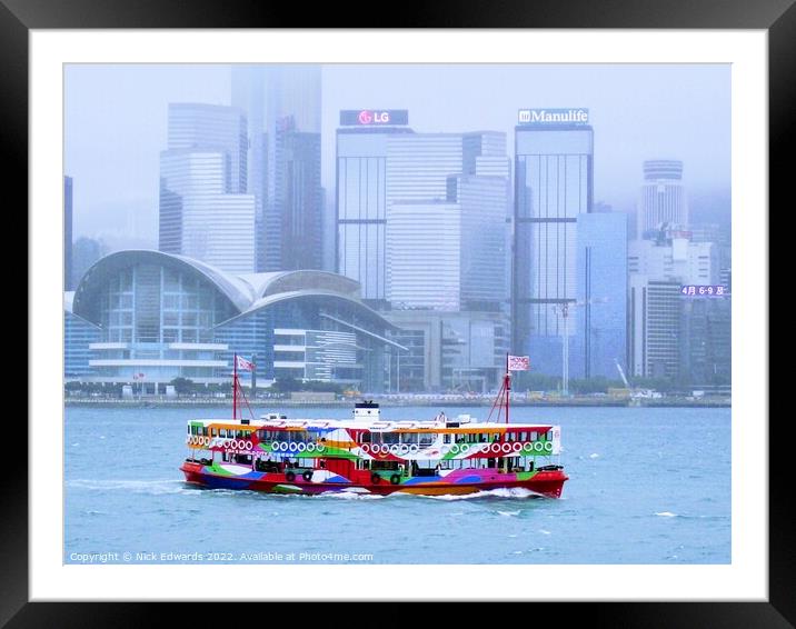 Hong Kong Victoria Harbour and Ferry Framed Mounted Print by Nick Edwards