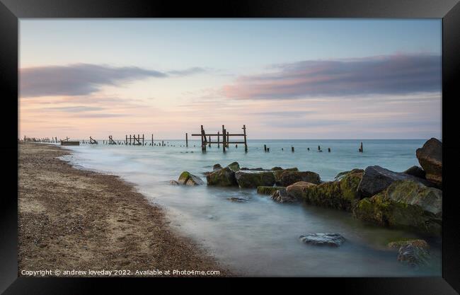 Leading lines at Happisburgh Framed Print by andrew loveday