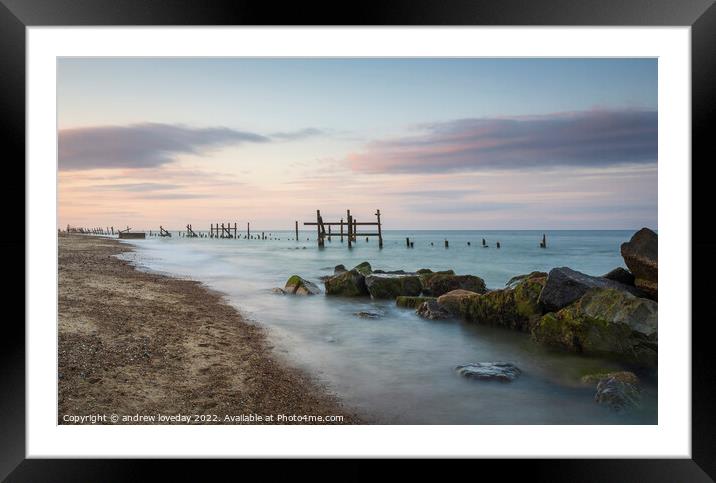 Leading lines at Happisburgh Framed Mounted Print by andrew loveday