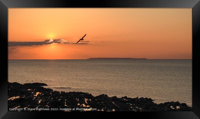 Lundy Island Sunset Framed Print by Steve Matthews