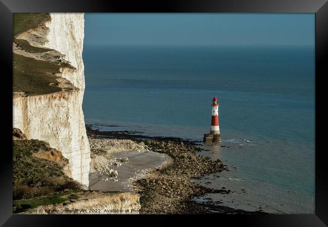 Lighthouse with white cliffs Framed Print by Eszter Imrene Virt