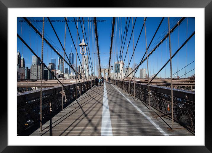 The skyline of Manhattan from the Brooklyn Bridge  Framed Mounted Print by Eszter Imrene Virt