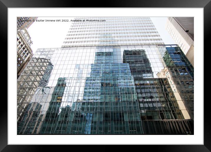 Abstract reflections of skyscrapers on the screen of a building in Manhattan, New York Framed Mounted Print by Eszter Imrene Virt