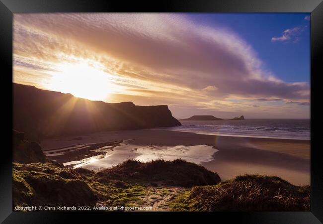 Worm's Head & Rhossili Bay in Winter Framed Print by Chris Richards