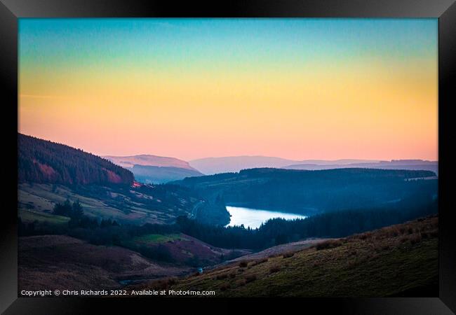 Cantref Reservoir Afterglow Framed Print by Chris Richards