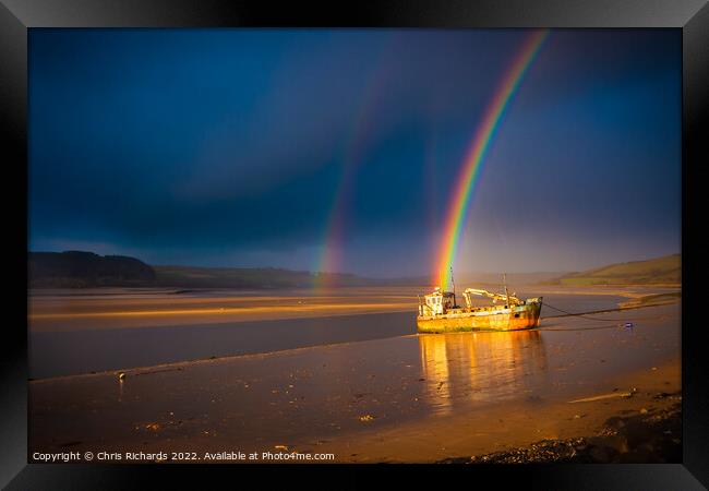 Rainbow Over The Vicky Leigh at Ferryside Framed Print by Chris Richards