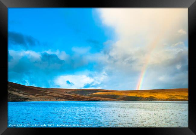 Rainbow at Upper Lliw Reservoir Framed Print by Chris Richards