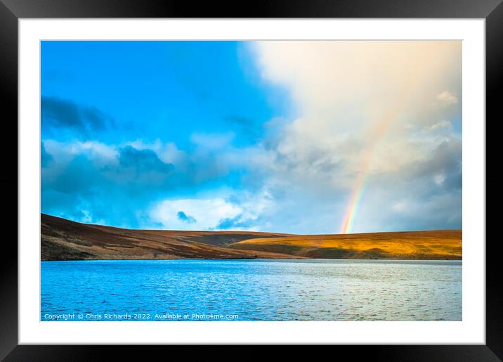 Rainbow at Upper Lliw Reservoir Framed Mounted Print by Chris Richards