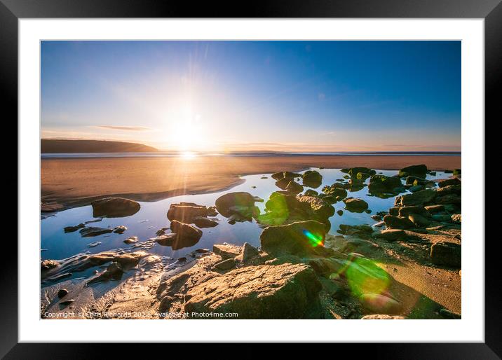 Sunrise Over Llansteffan Beach Framed Mounted Print by Chris Richards