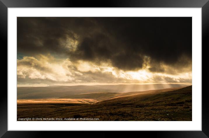 Sun Rays Over Brynamman, Brecon Beacons Framed Mounted Print by Chris Richards