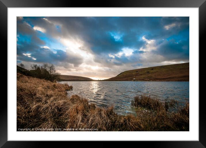 Fading Light at Upper Lliw Reservoir Framed Mounted Print by Chris Richards