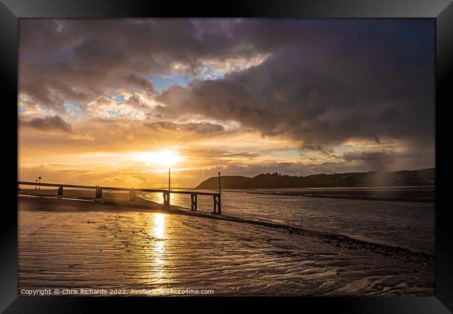 Sunset on Ferryside Beach Framed Print by Chris Richards
