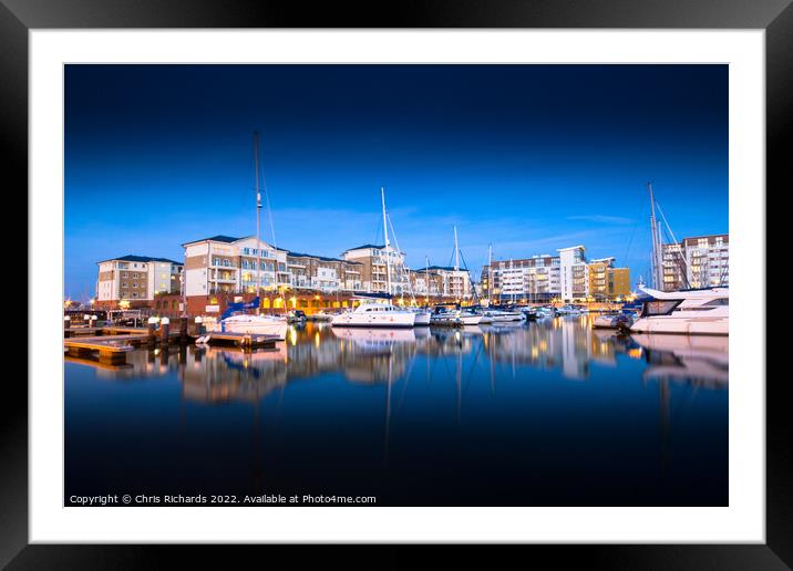 Sovereign Harbour, Eastbourne at Night Framed Mounted Print by Chris Richards