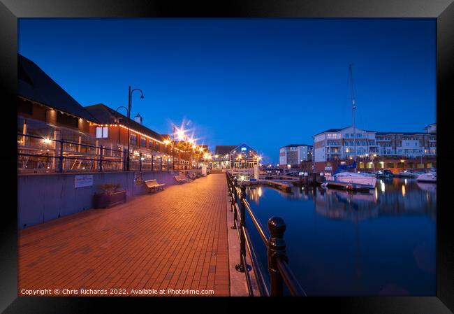 Sovereign Harbour, Eastbourne at Night Framed Print by Chris Richards