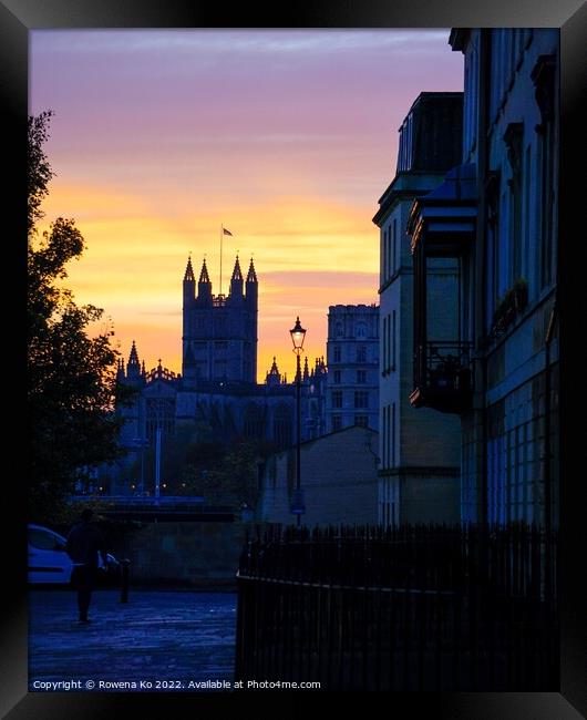 Dusk view of the city with Bath Abbey in distance Framed Print by Rowena Ko