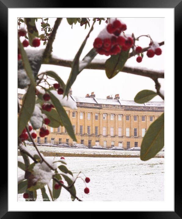 Royal Crescent in snow Framed Mounted Print by Rowena Ko
