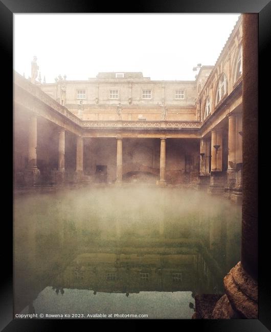 Steamy Roman Bath in Snowy Winter Day Framed Print by Rowena Ko