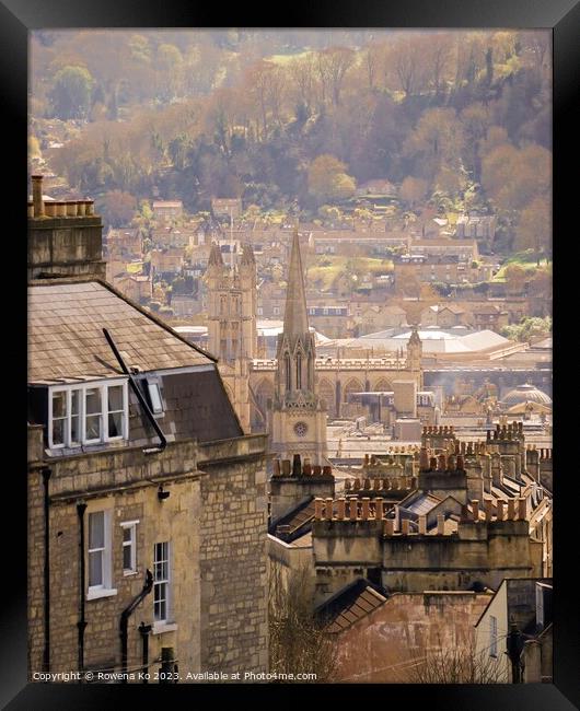 Peeking central Bath behind Georgian houses Framed Print by Rowena Ko