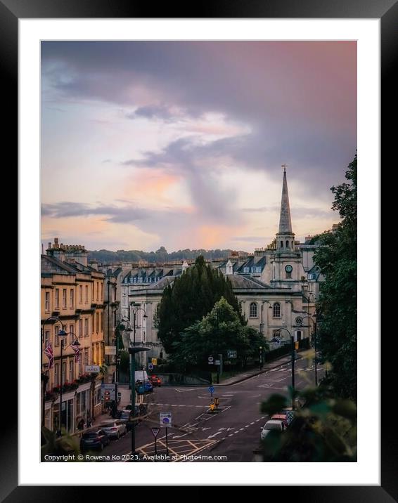 A colourful evening at the crossing point of London Road, Walcot Street and the Paragon.  Framed Mounted Print by Rowena Ko