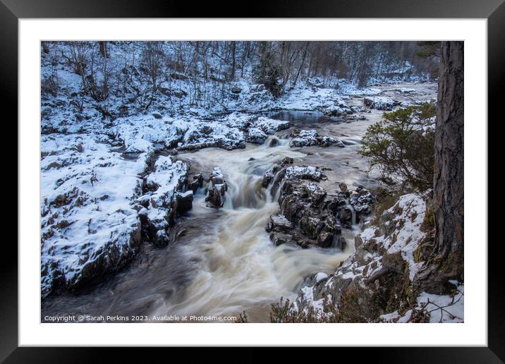 Pitlochry stream in winter Framed Mounted Print by Sarah Perkins