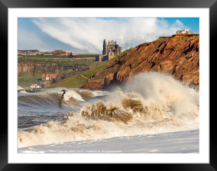 Surfing at Whitby, North Yorkshire, UK. Framed Mounted Print by Anthony David Baynes ARPS