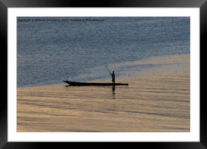 Fisherman at sunset Framed Mounted Print by Etienne Steenkamp
