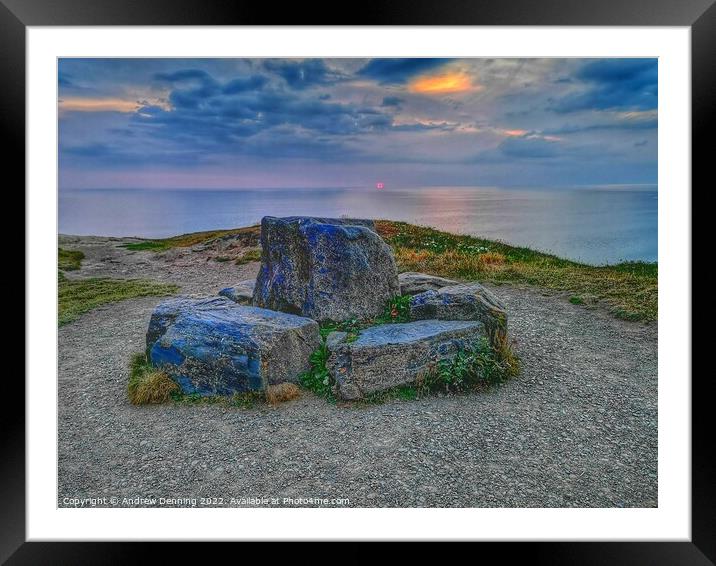Moody sunset at Widemouth Bay Bude Cornwall  Framed Mounted Print by Andrew Denning