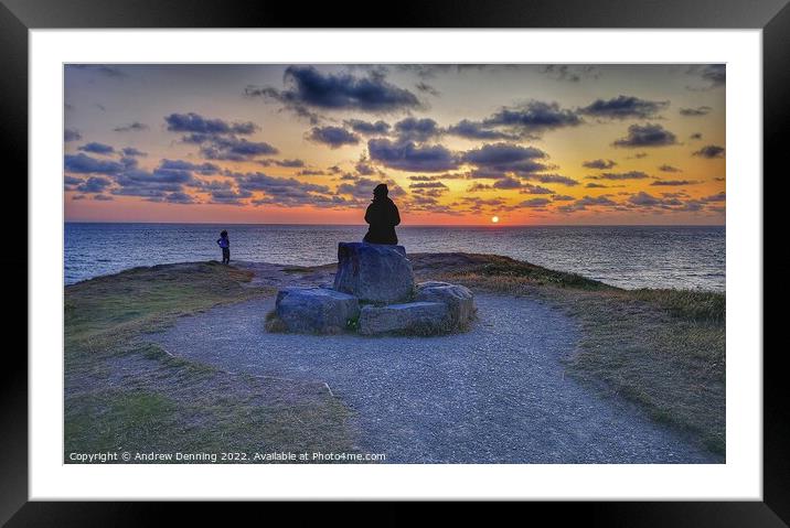 Watching the sunset at Widemouth Bay, Bude, Cornwall  Framed Mounted Print by Andrew Denning