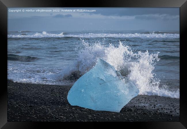 A Wave Splashed into an Iceberg. Framed Print by Hörður Vilhjálmsson