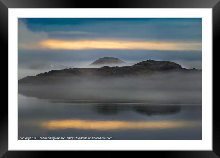 Morning fog and sunrise. Framed Mounted Print by Hörður Vilhjálmsson