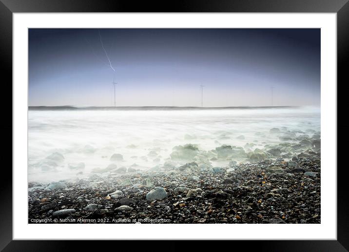 Lightning offshore at Redcar Framed Mounted Print by Nathan Atkinson