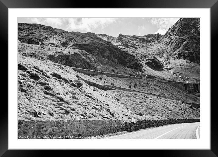 Black and white Transfagarasan road Framed Mounted Print by Veronika Druzhnieva