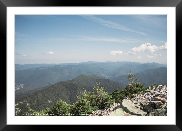 Outdoor mountain and sky, Carpathian, Ukraine Framed Mounted Print by Veronika Druzhnieva