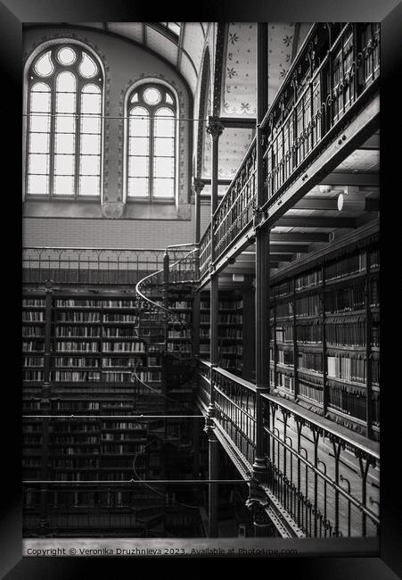 Old library in black and white Framed Print by Veronika Druzhnieva