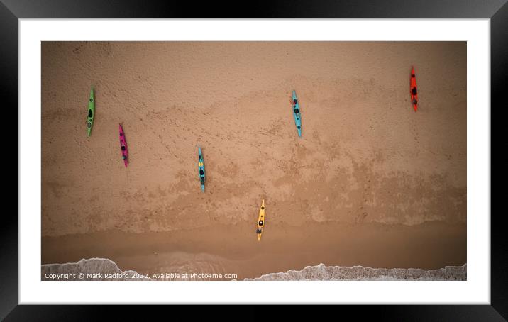 Kayaks from above at Praa Sands Framed Mounted Print by Mark Radford